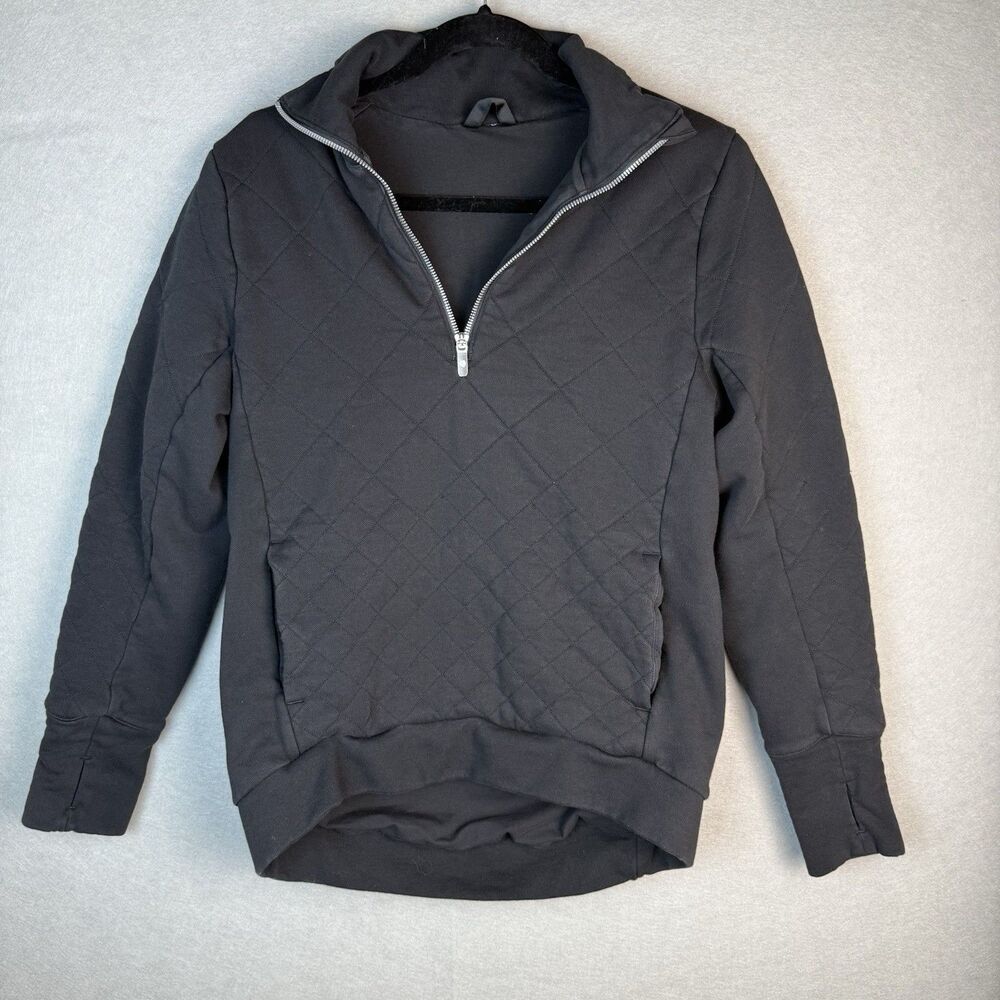 Lululemon Long Sleeve Pullover Sweater Forever Warm Black Quilted 1/4 Zip Size 6